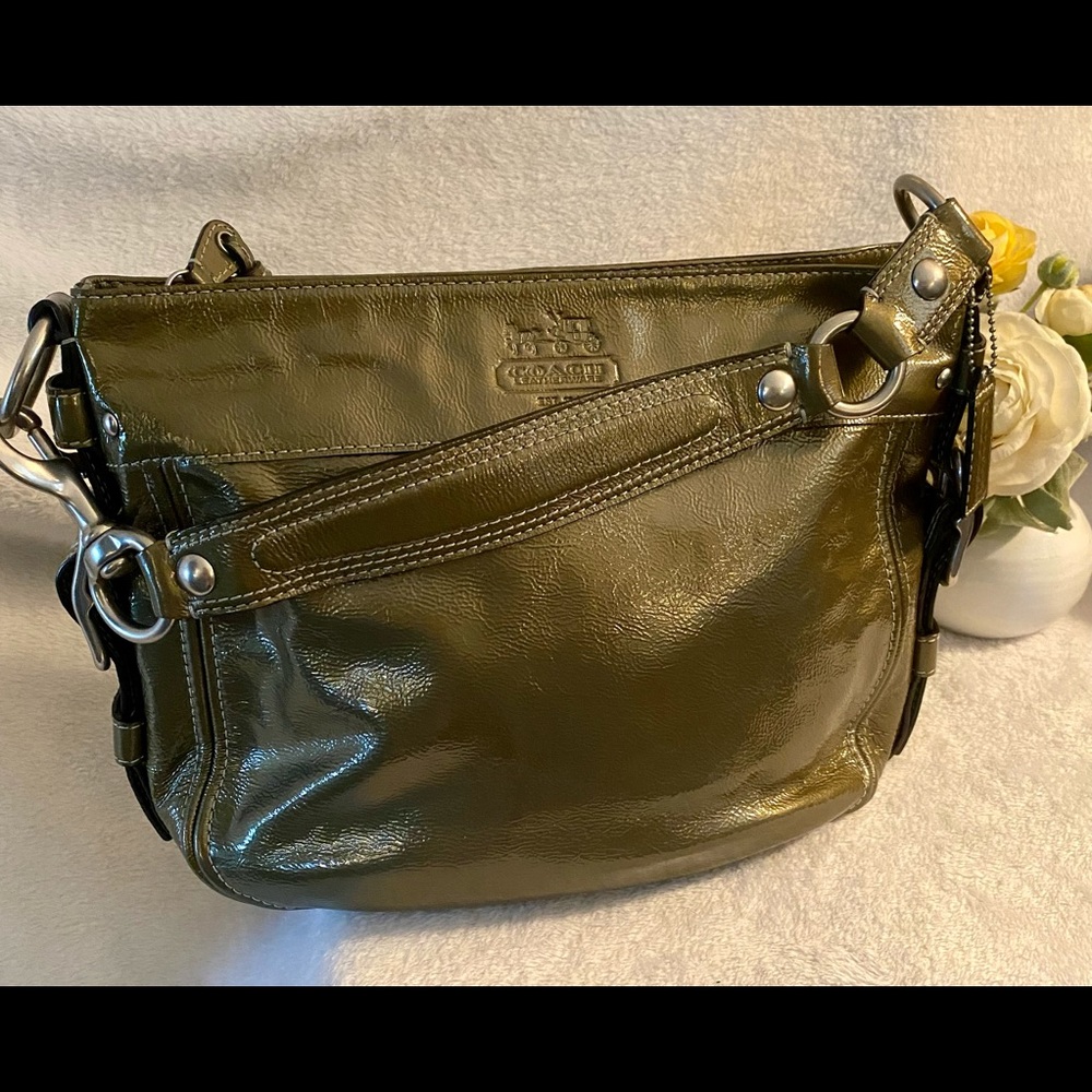 Coach Pewter Zoe Patent Leather shoulder bag